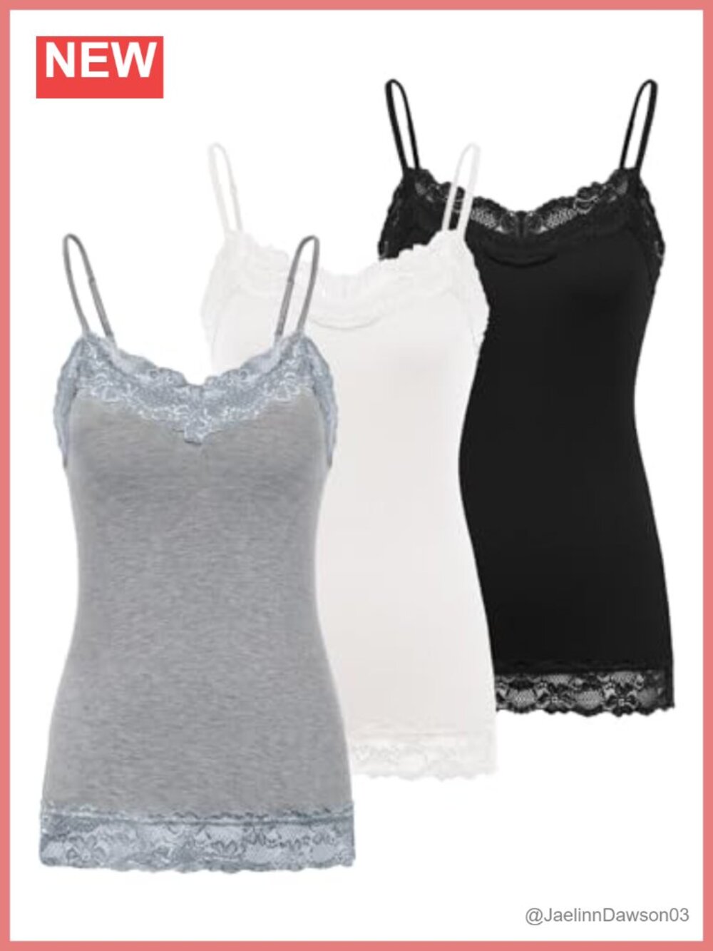 Lace Trim Cami Tunic Tank Top Spaghetti Strap Adjustable 3 Pack